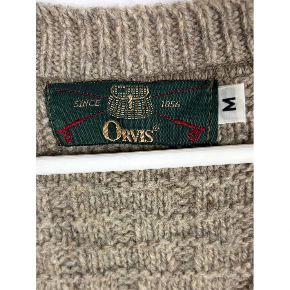 Vintage Orvis Tan 100% Wool Button Front Cardigan Sweater Vest Men M Grandpa Dad